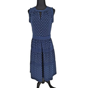 Michael Kors Woman Fit&Flare Blue Dress Size Small Stretch Back Zip Keyhole Neck